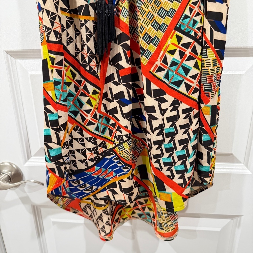 ASTR Multicolor Geometric Print Mini Dress Halter Neck High Low Hem sz M - Picture 8 of 11